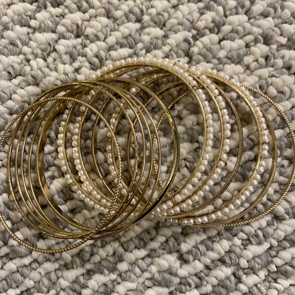 Pearl and gold bangles